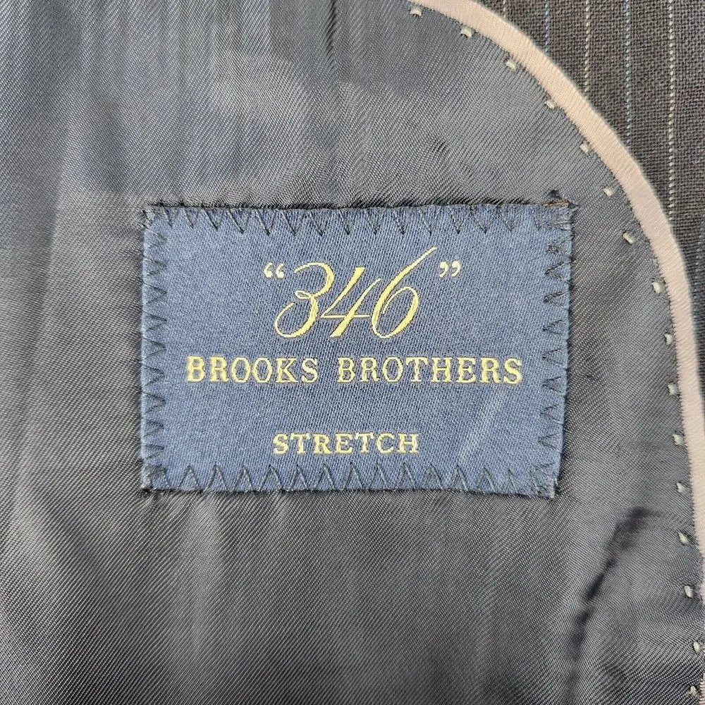 Brooks Brothers‎ 346 Jacket Dark Blue w/ Blue & Gray Pinstripe Blazer Wool 46L